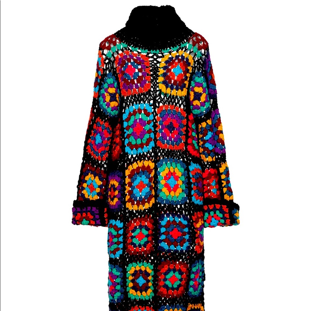 Souvenir Clubbing Italy Crochet Granny Square Knit Rainbow Midi Dress Medium NWT